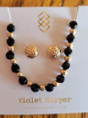 Violet Haper Black and Gold Necklace & Earrings Set